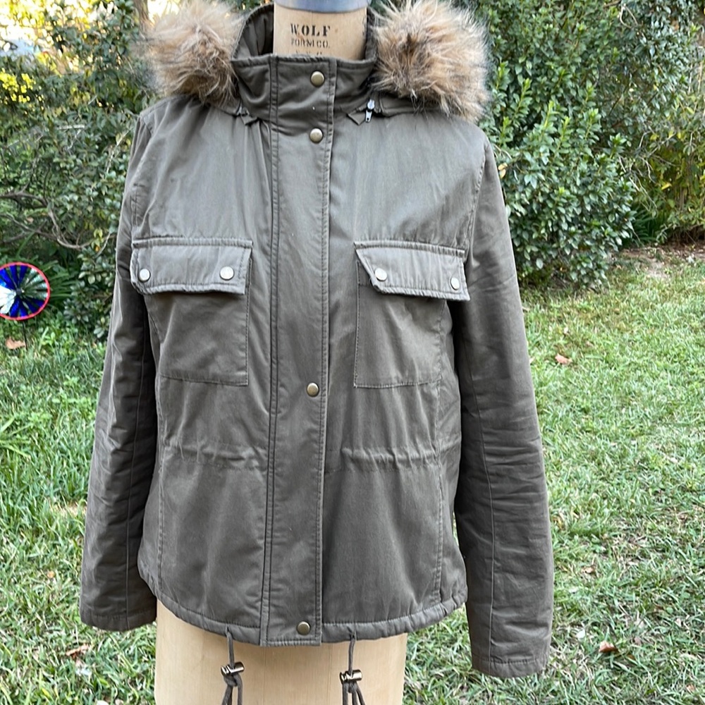 Love Tree Hooded Fur Parka EUC Size M